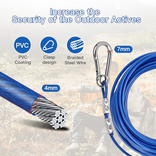 TOMBABY Dog Tie Out Cable and Stake,with 30FT Heavy Duty Cable,Dog Stake Allows Dogs Up to 200 lbs, Dog Stakes for Outside Beach,Camping, Yard, 360° Swivel Dog Anchor…