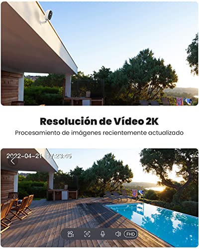 ieGeek 2K Camara Vigilancia WiFi Exterior/Interior sin Cables, Batería Recargable de 10000 mAh, Cámara IP de Seguridad con Impermeable, Detección de Movimiento PIR, Visión Nocturna, Audio de 2 Vias