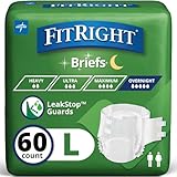 Medline Extended Wear Overnight Adult Briefs with Tabs, Maximum Highest Absorbency Adult Diapers, Large (60 Count)