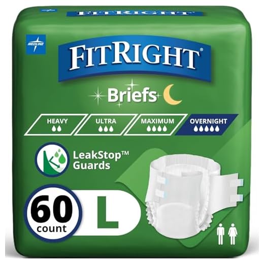 Medline Extended Wear Overnight Adult Briefs with Tabs, Maximum Absorbency Adult Diapers, Large (60 Count)