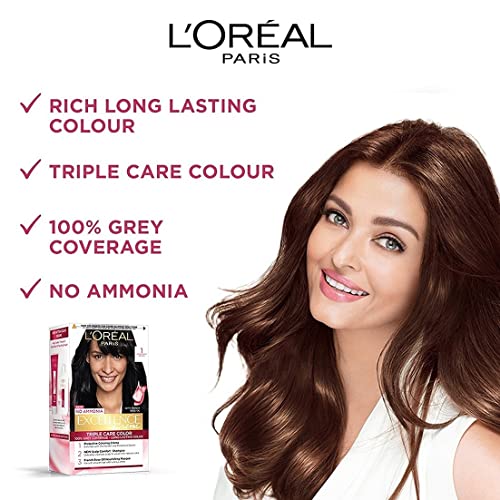 Image of L'Oreal Paris Excellence Hair Color, Shade 3 Darkest Brown, (100g+72 ml) with Color Protect Shampoo, 192.5ml