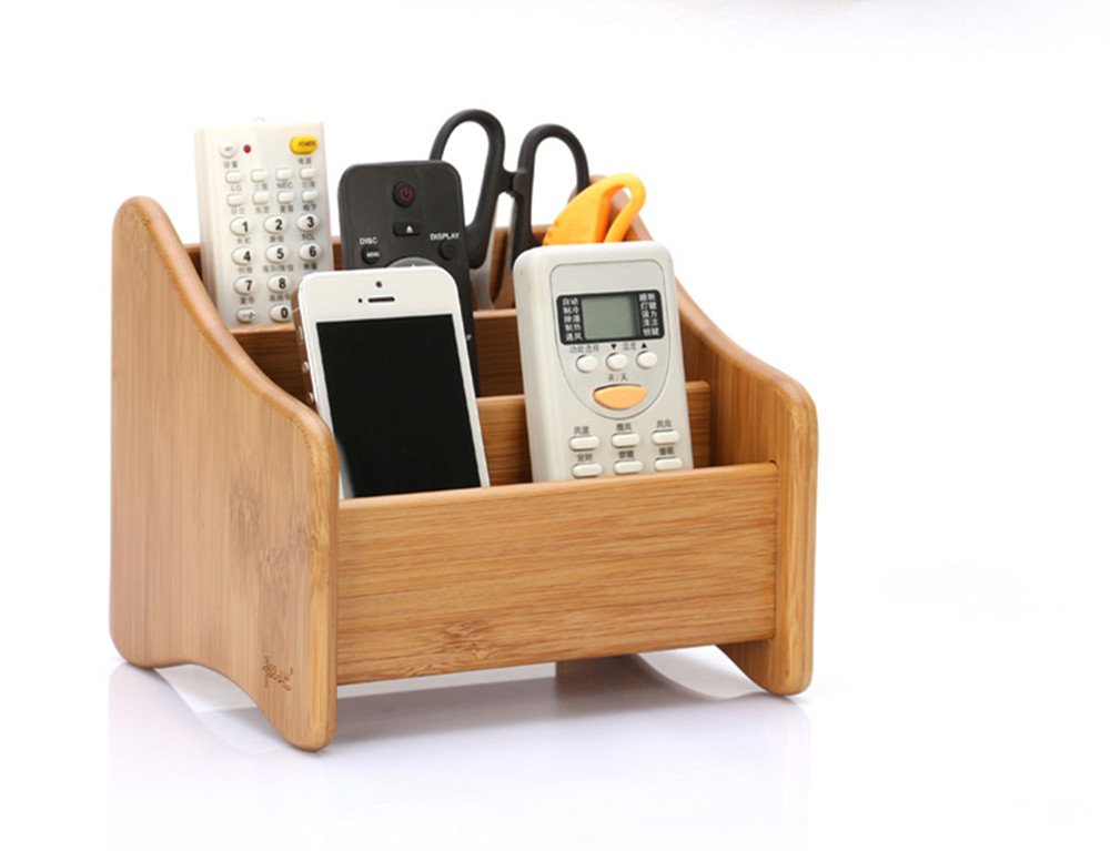 RoseFlower® Multifunzionale Organizzatore da Scrivania Porta Oggetti Organizer Tavolo con 3 Scomparti - Porta Telecomandi universale in Bambù per l' aria condizionata, telecomando TV, DVD #1