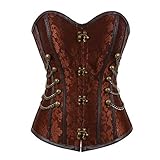 Kranchungel Women's Steampunk Rock Corset Bustier Gothic Waist Cincher Bustier Lingerie Small Brown