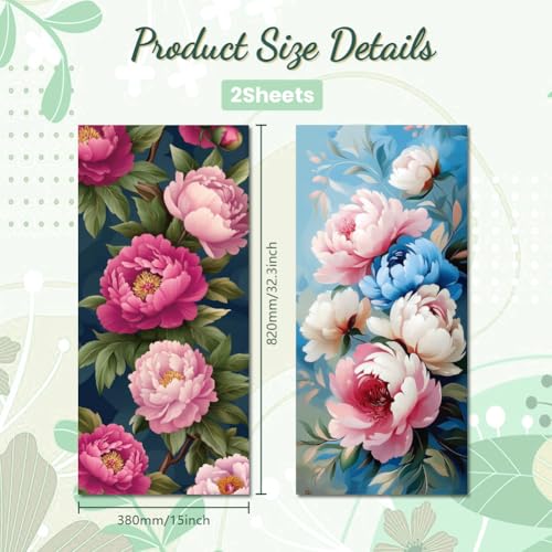 Image of Peacoblue Wheelie Bin Stickers 2 Sheets Peonies and Leaves Sticky Dustbin Stickers Decals, 15 inch x 32 inch Waterproof Large Wraps for Trash Cans Bins Fridges Door Wall Garden Outdoor Indoor Patio Decor