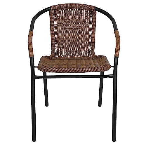 2 Pack Medium Brown Rattan Stack Chair Set for Indoor-Outdoor Restaurant Use