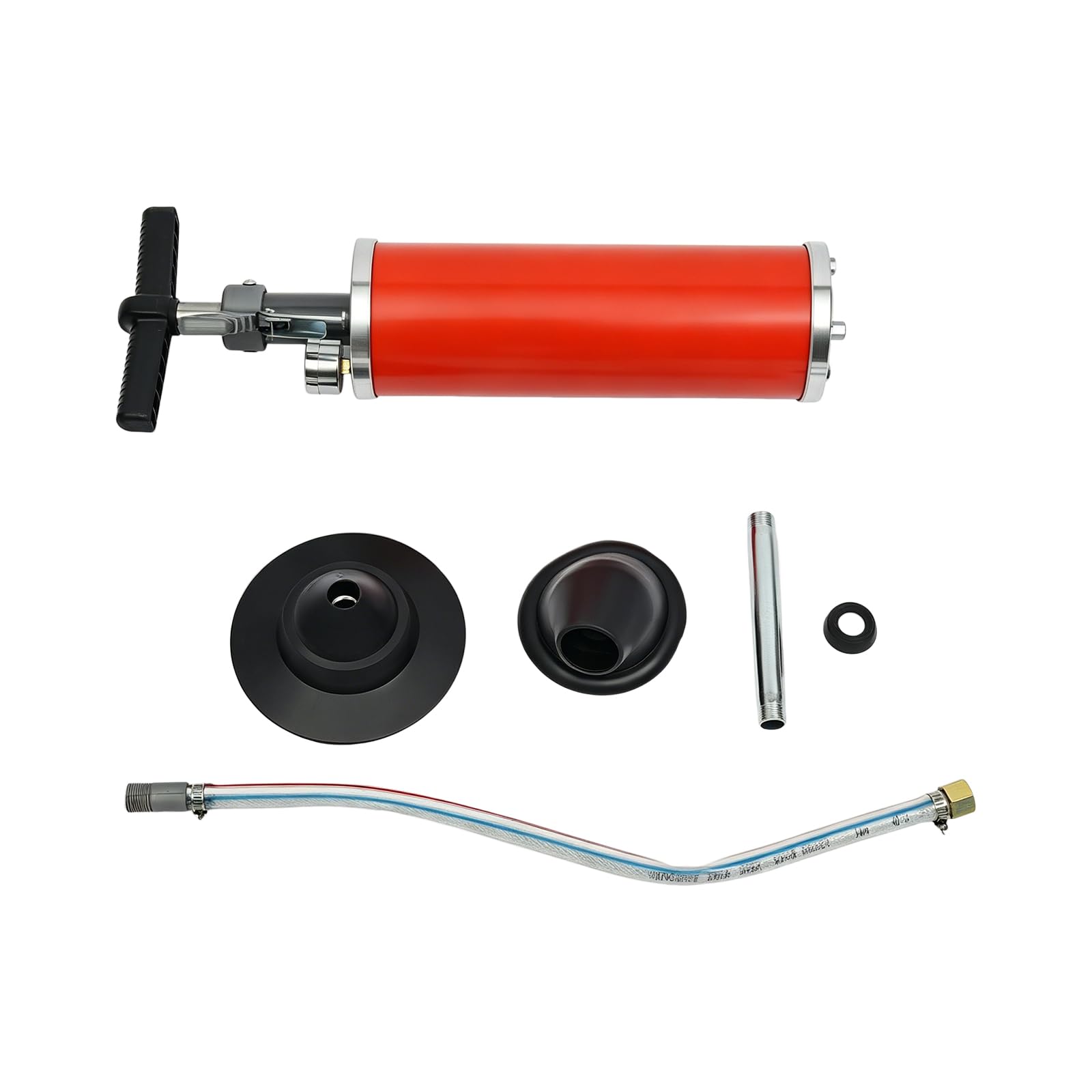 Limpiador de tuberías neumático con aire comprimido, desatascador manual de alta presión 0,7 MPa con 2 boquillas, apisonador de presión de aire para inodoro y lavabo