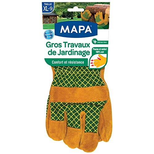 MAPA - Gros Travaux de Jardinage - Gants de Jardinage Cuir et doublure intérieure Textile - Confort optimal et Haute Résistance pour les gros travaux de Jardinage - 1 paire - Taille XL