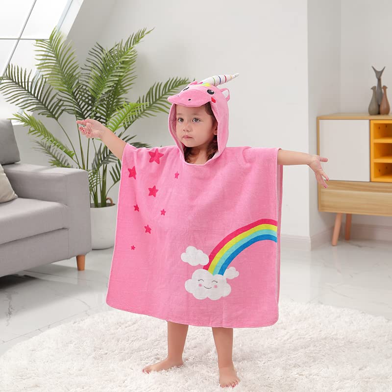 Image of LOLANTA Toddler Towels Hooded Towel Girls Cotton Swim Towel Poncho Cute Soft Bath Beach Toddler Towels (Unicorn, 4-6)