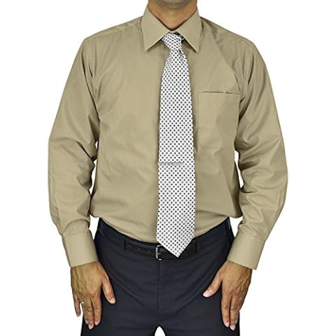 Moda Di Raza Mens Dress Shirt, French Cuff Shirt, Regular Fit, Mens Dress Clothes, Mens Tan Long Sleeve Shirt, Tan Christmas Dress Shirts for Men - Tan-Reg-Fit 17.5 Cover