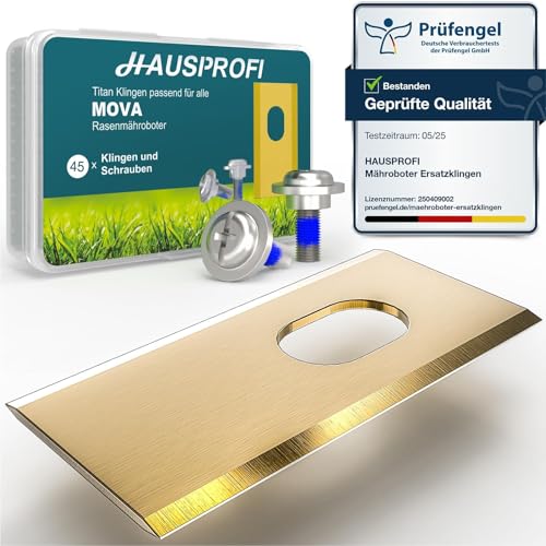 HAUSPROFI 45x Titan Ersatzmesser Ersatzklingen für MOVA Aero (600/1000/1200/1800) LiDAX Ultra NAVAX & ViAX Serie Mähroboter DIN EN 50636-2-107 geprüft 60% langlebiger inkl. Schrauben & Box