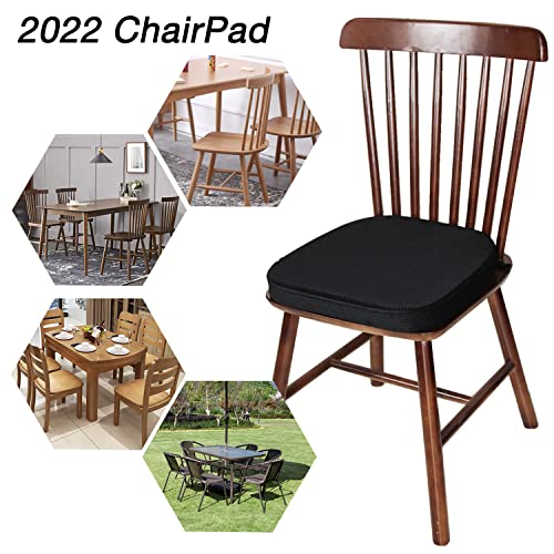 Zyhoone Chair Cushion With Ties For Dining Chairs - Indoor No Slip Seat Pads With Machine Washable Cover Fit Metal Wooden Kitchen Chairs [14.5 X 15.5 X 2 Inches] - Black #TOP1
