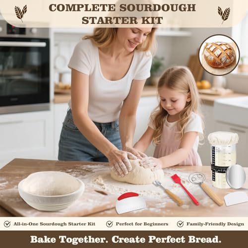 Complete Sourdough Starter Kit, 9 Inch Bread Proofing Basket, 24 Oz Sourdough Starter Jar - image 7