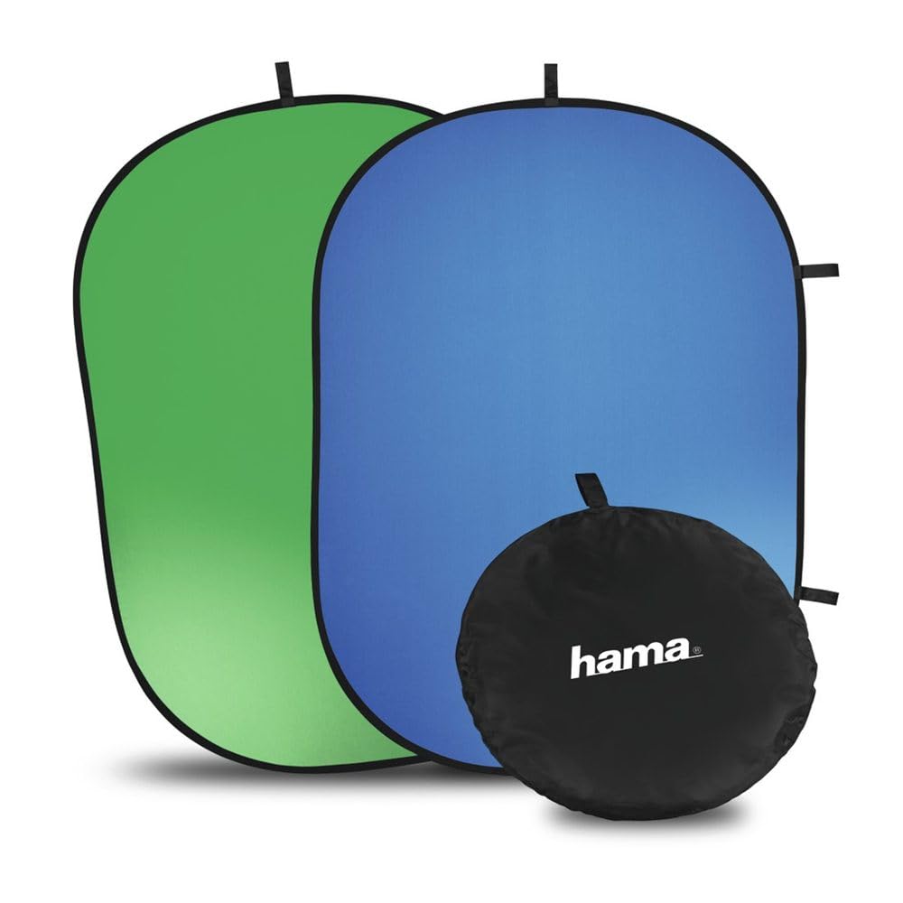 Hama Greenscreen - Sfondo pieghevole 2 in 1 (dimensioni 150 x 200 cm, verde screen, bicolore, in cotone, sfondo fotografico con borsa per il trasporto) verde/blu