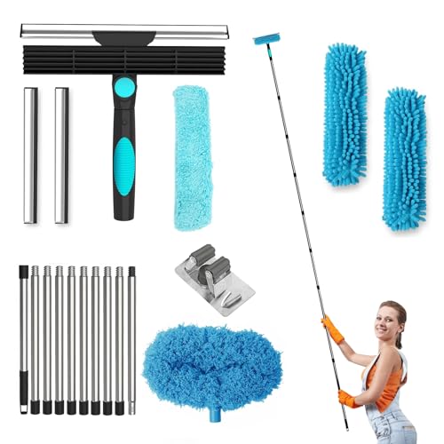 4-in-1 Fensterputzer Set, Fensterreiniger mit Teleskopstange, ausziehbar...