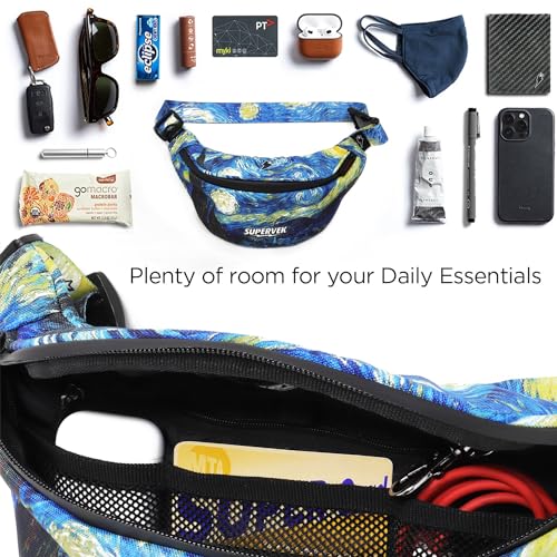 SUPERVEK PRO Fanny Pack for Men Women - YKK Waterproof Zipper & Fabric, Crossbody Bag Waist Pack, Belt Bag for Travel Running Outdoor Hiking Cycling - Carry Any Phone, Wallet - Van Gogh Starry Night — view 3