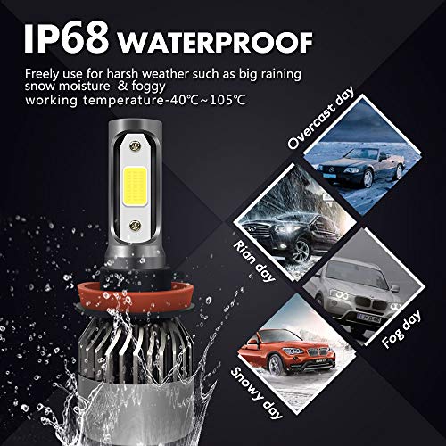 FANTELI H11 (H8, H9) 4300K-5000K Warm White LED Headlight Bulbs All-in-One Conversion Kit - 72W 8000LM High Beam/Low Beam/Fog Lights Extremely Bright - Thumbnail 3