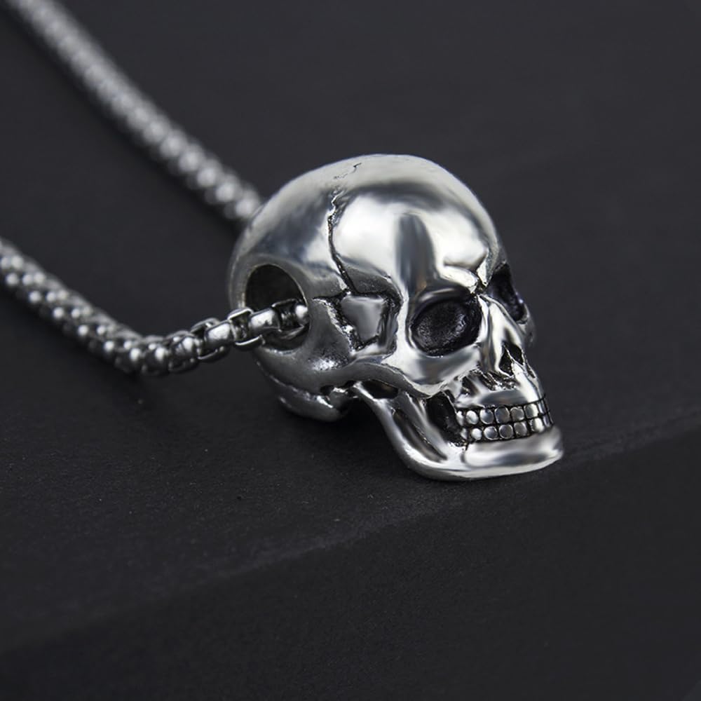 2 Pcs Skull Necklace Skeleton Head Necklace Gothic Punk Biker Rock Hip Hop Pendant Necklace for Men Women - Gold and Silver - Image 7