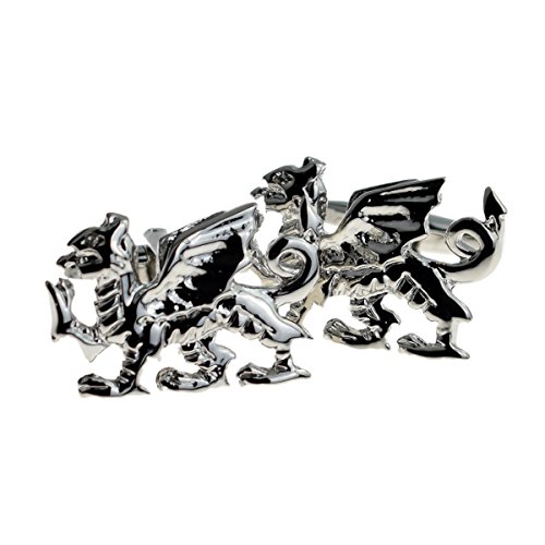Juego de Mancuernillas Dragón Galés Bañado en Rodio miniatura 2