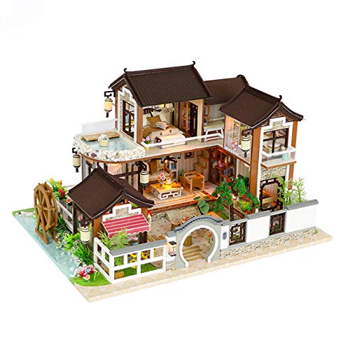 DIY Wooden Villa Dollhouse with Furniture LED Light Kits Home Decor Miniature Building Model Handmade Puzzle Toy Birthday Giftï¼ˆMenghui Ancient Townï¼‰