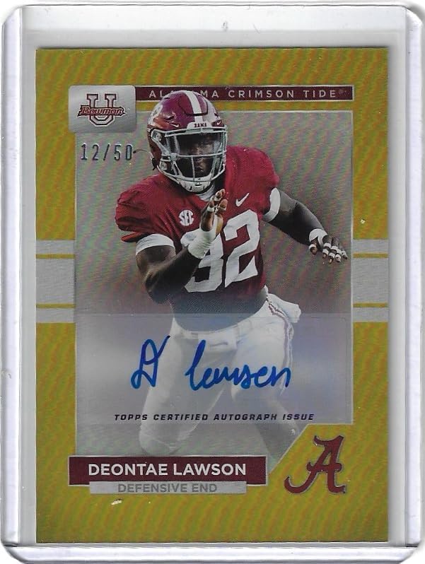 Deontae Lawson Autographed & Serial Numbered #12/50 Gold Parallel Auto Collectible Football Card- 2023 Bowman U Football Card #27 (Crimson Tide)