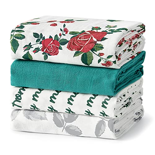 Image of SYNPOS Muslin Swaddle Blankets for Newborn Boys and Girls Soft Cotton Unisex Baby Receiving Swaddles Blankets, 47 X 47 inches Muslin Swaddles, Registry & Gift, 4 Pack
