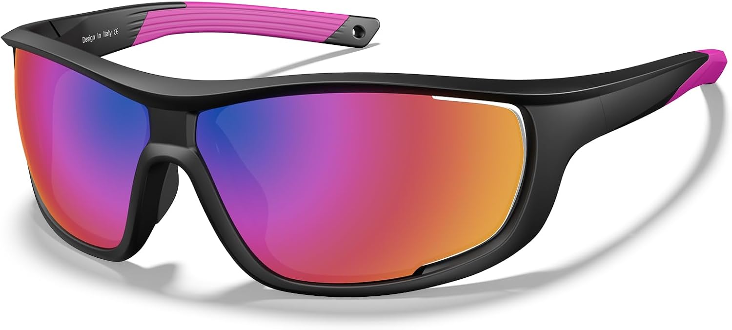 CARFIA Polarized Sports Sunglasses for Men Women Unique Lens Sides Vent Glasses for Baseball Running Cycling