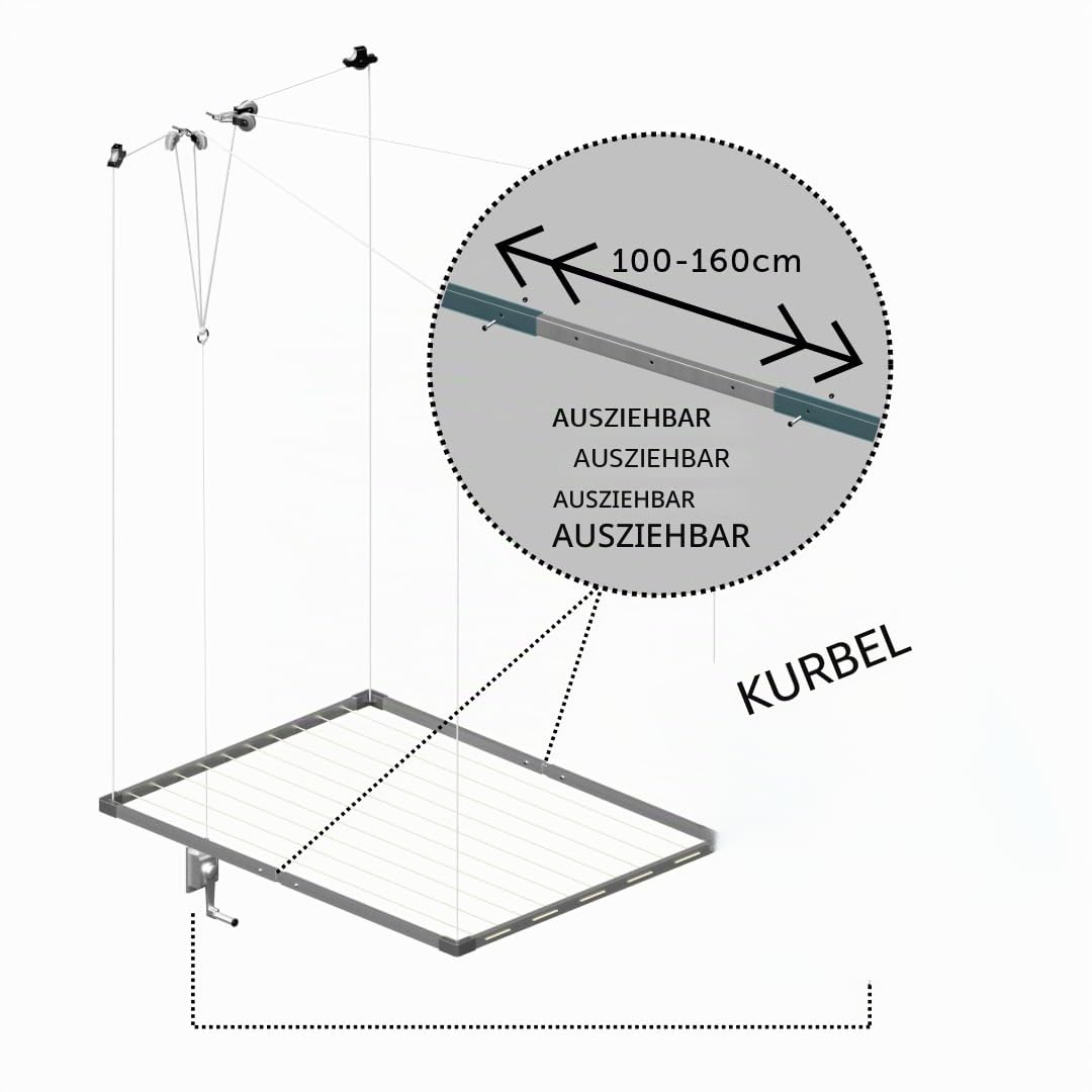 Cuncial Mehrzweck-Trockenständer für Balkongeländer und Terrassenbalkon Maße: 60 x 58 x 22 cm