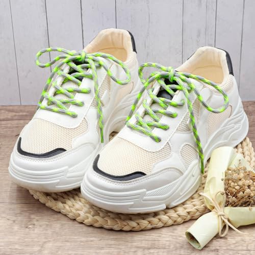 DELELE 2 Pair Round Wave Shape Non Slip Heavy Duty and Durable Outdoor Climbing Shoelaces Gray&Fluorescent Green Hiking Shoe Laces Shoestrings-71 inch