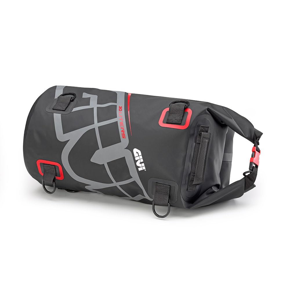 Givi EA114GR Motorcycle Motorbike 30L Waterproof Cylinder Bag Touring Grey / Red