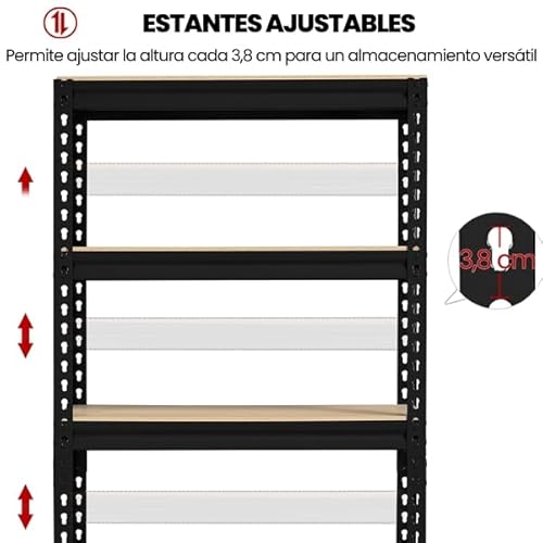 Yaheetech Estantería de Almacenaje Estantería Metálica Garaje Cocina Soporte 150 x 140 x 30 cm Negro - imagen 5