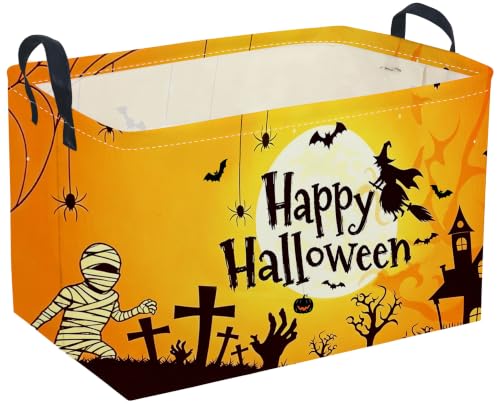 Image of Sanjiaofeng Rectangular Kids Basket Halloween Spooky Storage Bins,Gloomy Storage Basket with Handles.Clothers,Books,Kid's Gifts Bins.Halloween Party Baskets(Moon Halloweens‌)