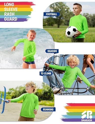 Boys Rash Guard UPF 50+ Swim Shirt for Kids Rash Guard Youth Long Sleeve Sun Beach Water Swimming Shirts High Crew Neck Rashguard UV Protection Swimwear Size 12-14 Neon Green