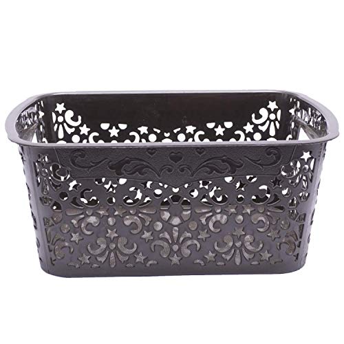 Image of Cutting Edge Essentials Plastic Storage Baskets /Shelf /Turkish Rack without Lid - Set of 1 for Fruit Vegetable Bathroom Stationary Home Basket with Handle (Black, Small)