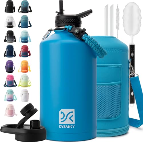 1 Gallon Water Bottle Insulated | Thickened Stainless Steel Vacuum Metal Water Jug | Portable Sports Large for Gym and Hiking with Straw, Carrier Bag, Handle Strap | BPA-Free 128 oz