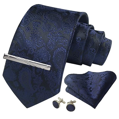 Image of Paisley Floral Mens Tie Formal Necktie Pocket Squares Ties Clips Cufflinks Classic for Men Set