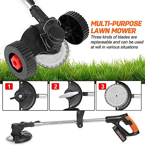 Goldye Industrial Household Electric Lawn Mower | Industrial Grade Lithium Electric Lawn Mower | Foldable Cordless String Grass Trimm Er Weed Eater With Wheel, Without 24V Lithium-Ion Bat (Black) #TOP5