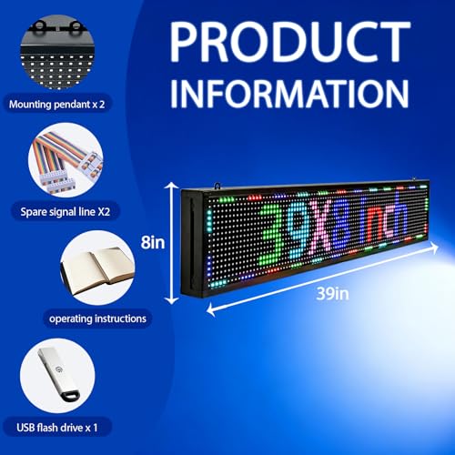 KHUSINA Programmable LED Sign Outdoor Full Color – 39"x8" Scrolling Message Board, Custom Digital Advertising Display, WiFi Control, High Brightness Neon Business Sign for Store, Bar, Restaurant by KHUSINA - Image 5