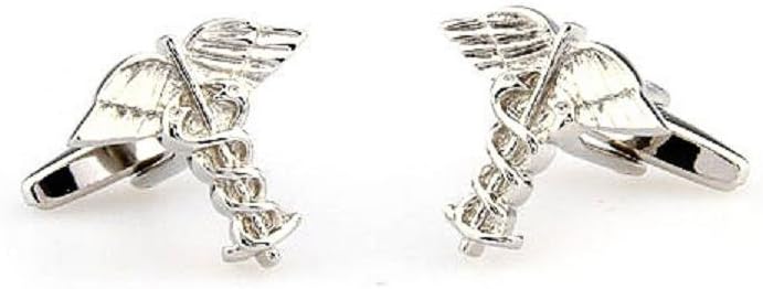 MRCUFF Doctor Caduceus Asclepius MD Pair Cufflinks in Presentation Gift Box & Polishing Cloth