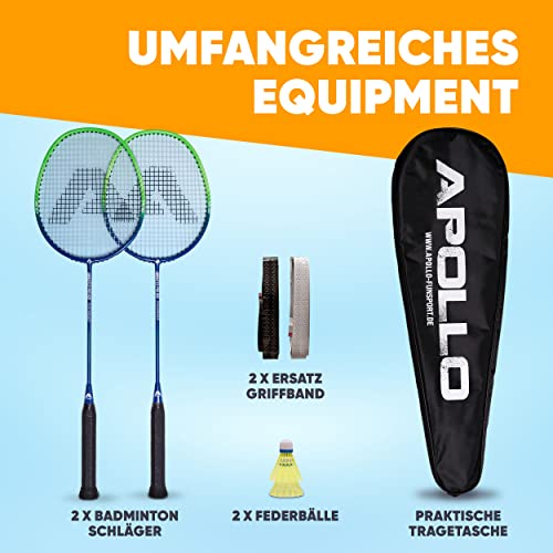 Foto von Apollo Badminton Set | Carbon Profi Badmintonschläger | Leichtgewicht Badminton Schläger | Federballschläger Set für Training, Sport und Unterhaltung mit Schlägertasche | Federball Set Kinder