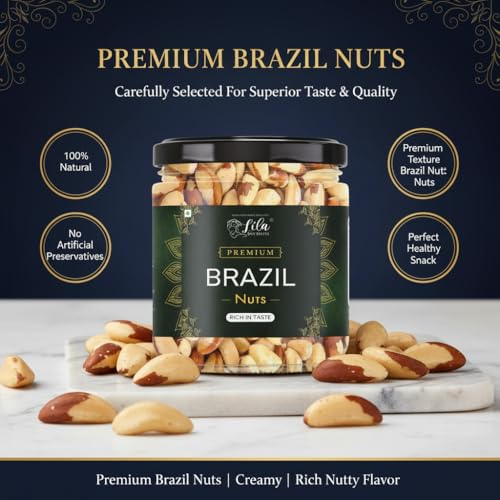 Image of LILA DRY FRUITS Brazil Nuts 100 g Delicious Raw Nuts | Premium Grade A+ Jumbo Size, Rich Natural Source Of Selenium, Protein And Vitamins | Crunchy and Odourless Dry Fruit Perfect for Giftings