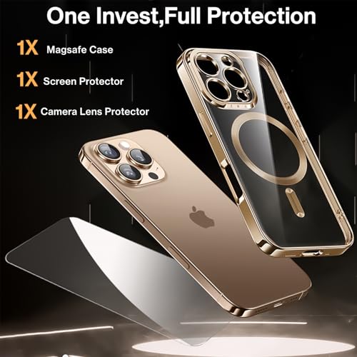 Coque iPhone 16 Pro Max compatible MagSafe antichoc étui silicone transparent doré or - 2