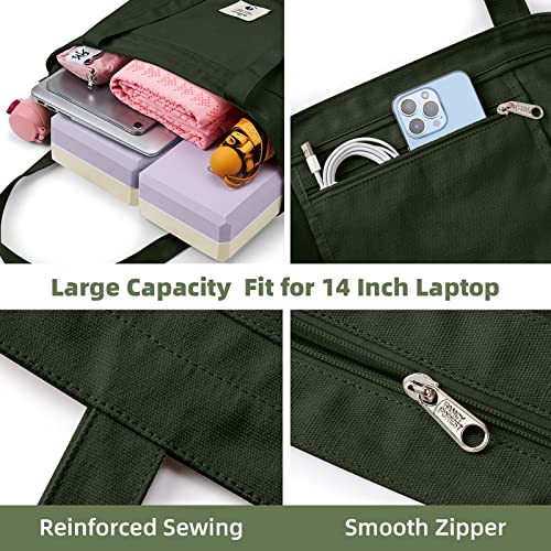 Wllwoo Wllwoo Yoga Bags For Women With Yoga Mats Bags Carrier Carryall Canvas Tote For Pilates Shoulder For Travel Office Beach Workout (Military Green) #TOP3