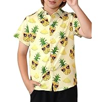 EoBeKee Boys' Hawaiian Shirts Short Sleeve, Tropical Button-Down Shirts for Youth Kids 5-14 Years Summer Vacation Beach Swim