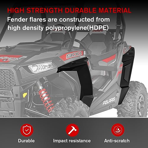 Image of Wider Extended Front Rear Fender Flares & Mud Flaps Kit for Polaris 2014-2023 Polaris RZR 900 /S /Trail 900 EPS, Exterior Accessories (Replace #2879434), 4Pcs