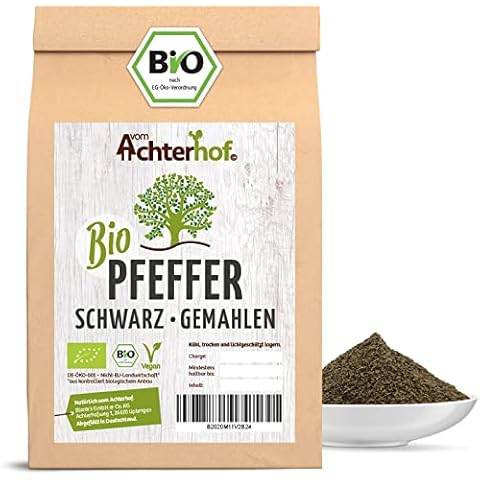 Pfeffer schwarz BIO gemahlen 200g | Gewürzklassiker in höchster Bio-Qualität | Feinster Pfeffer schwarz und frisch vermahlen | anmutig scharfes und dennoch würziges Aroma | vom Achterhof Cover