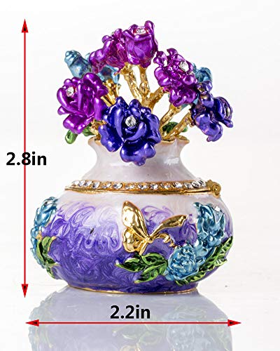 Sevenbees Hand Painted Rose Flower Figurine Jewelry Trinket Box #TOP2