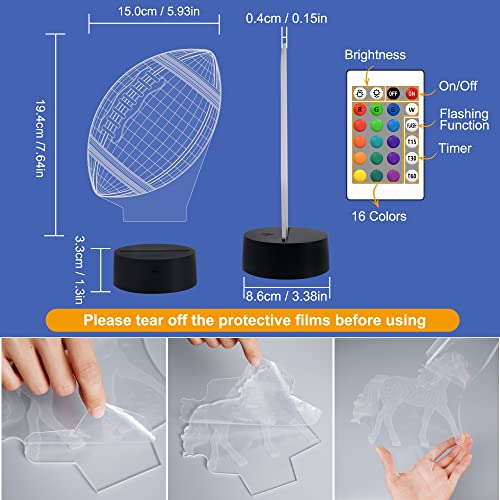 FULLOSUN American Football 3D Night Light, Rugby Illusion Hologram Lamp for Sport Fan with 16 Colors Changing Remote Control, Boys Bedroom Décor Creative Kids' Birthday Xmas Gifts by FULLOSUN - Image 9