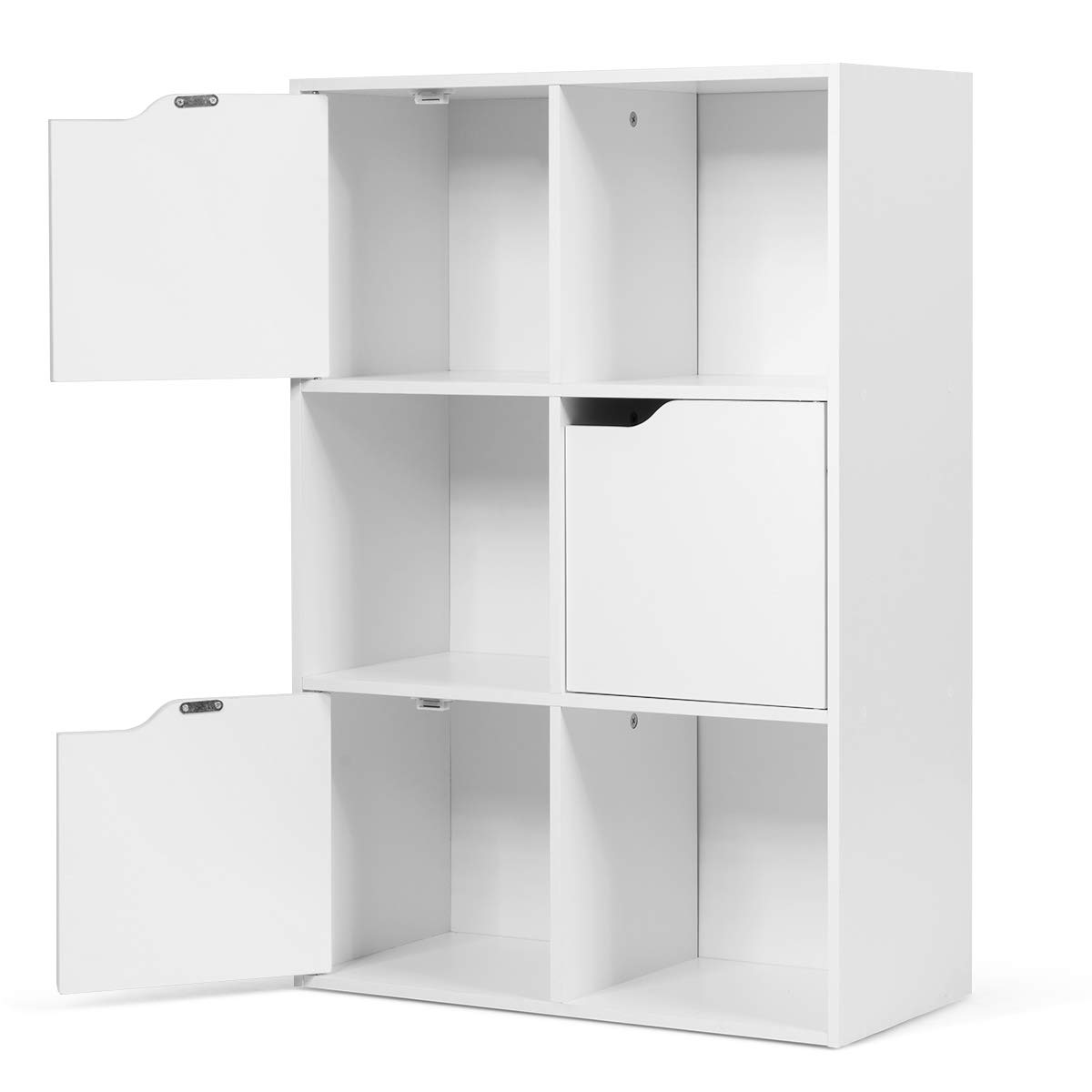 GIANTEX Armadietto Libreria a 3 Livelli, con 6/9 Scomparti, 3/5 Ante, Mobiletto Portalibri Moderno, Multiuso e Salvaspazio, Ideale per Soggiorno, Studio, Ufficio, Camera (Bianco, 60x29x90 cm)