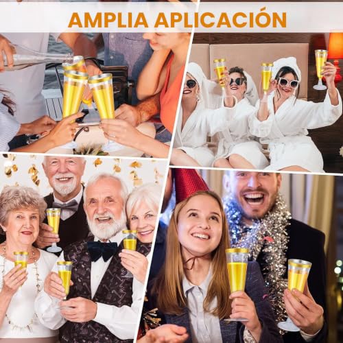 Copas de champán de plástico reutilizables LATERN con borde dorado para bodas 8