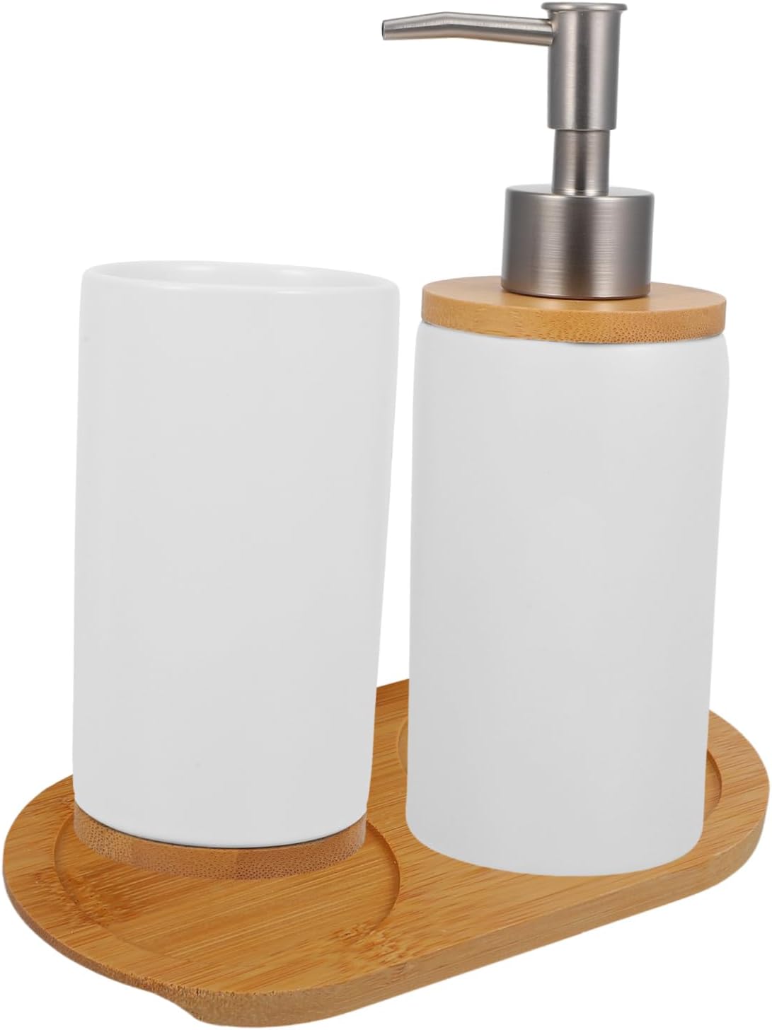 Ceramic Bathroom Accessories Set White Including Toothbrush Holder Cup Soap Dispenser Bottle with Base and Space Saving Vanity Countertop Organizer